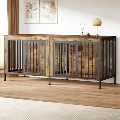 78 Inch Dog Crate Furniture for 2 Dogs,Extra Large Double Dog Kennel Furniture with Removable Divider, XXL Thick Wooden Dog Cage TV Stand - Image 9
