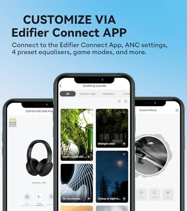 Edifier W820NB Plus Hybrid Active Noise Cancelling Headphones - LDAC Codec - Hi-Res Audio Wireless & Wired - Fast Charge - 49H Playtime - Over Ear Bluetooth V5.2 Headphones- Black - Image 9