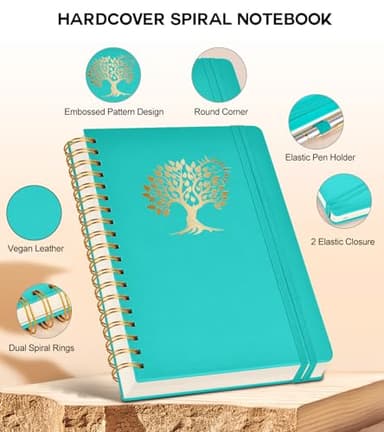 Spiral Notebook Journal for Women Men, 300 Numbered Lined Pages, College Ruled, A5 Hardcover Spiral Bound Notebook for School, Work, Note Taking Writing, Leather Spiral Journal Medium 5.9"x8.5" - Image 3