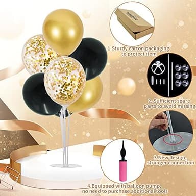 TONIFUL 6 Set Balloon Centerpieces for Table Black Gold Confetti Balloon Stand Kit for 2025 Graduation Party Decoration Birthday Anniversary Halloween 2025 Party Decorations - Image 5