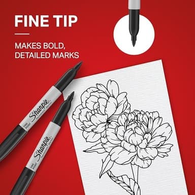 Sharpie Permanent Markers Set, Quick Drying And Fade Resistant Fine Point Marker For Wood, Plastic, Paper, Metal, And More, Drawing, Coloring, And Poster Marker , Black, 12 Count - Image 9