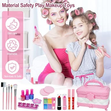 YasinKidz 60 in 1 Kids Makeup Kit, with 3-Color Led Makeup Mirror Real Washable Kids Makeup Sets for Girls 5-8, Perfect Girl Birthday Gift, Age 3+ - Image 7