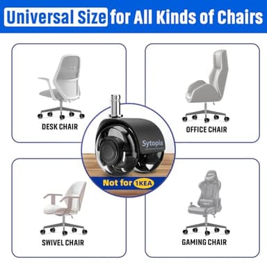 Office Chair Wheels 2" Desk Chair Caster Wheels Smooth Roller Style Quiet for Carpet and Hardwood Floors Universal Fit 11x22 mm Set of 5 Black - Image 2