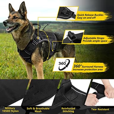 WINGOIN Black Tactical Dog Harness for Large Dogs, Heavy Duty No Pull Dog Harness with Handle, Adjustable Reflective Military K9 German Shepherd Big Size Dog Vest for Walking, Training, Hunting (L) - Image 4