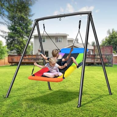 Trekassy Swing Sets for Backyard, 440lbs Heavy Duty A-Frame Metal Stand with 60" Large Platform Swing for Outdoor Playground Park - Image 2