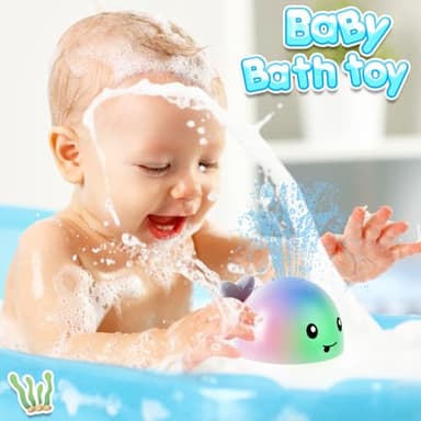 ANGGIKO Baby Bath Toys, Toddler Bath Toys for Kids Ages 1-3, Light Up Whale Bath Toy Sprinkler, Pool Water Table Infant Baby Toys 6-12-18 Months, Bathtub Fountain Toy, Toddler 1st Birthday 1 2 3 Gifts - Image 4