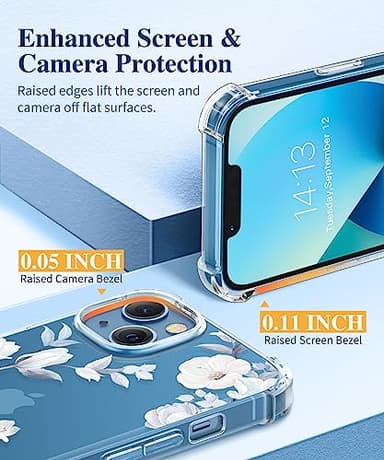 GVIEWIN Designed for iPhone 13 Case 6.1 Inch, with Tempered Glass Screen Protector + Camera Lens Protector Clear Flower Soft & Flexible Shockproof Floral Women Phone Cover (Hibiscus) - Image 5