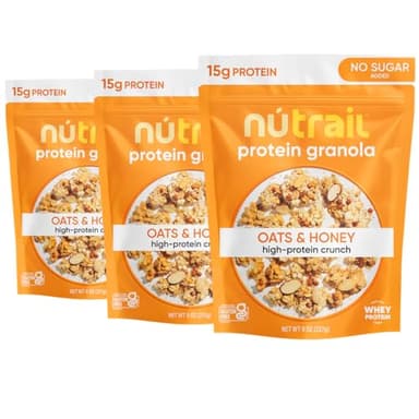 NuTrail 15g Protein Granola Cereal, Honey and Oats, No Sugar Added, Gluten Free, Made with Whey, 8 oz. 3 Count - Image 1