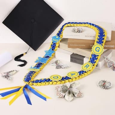 Graduation Ribbon Leis 2025 Class of 2025 Graduation Decor Gift Graduates Senior for Him Her Congrats Grad (Blue & yellow) - Image 3