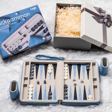 Lingle Backgammon Sets for Adults, Classic Board Game with Folding Leather Backgammon Case, Portable Travel Backgammon Game Set (Blue) - Image 8