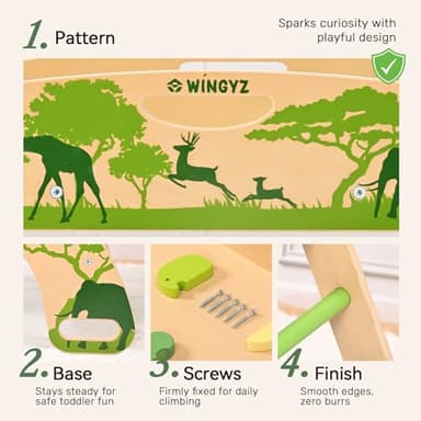 Wingyz 8-in-1 Pikler Triangle Set with Cushion-Wooden Baby Climbing Toys with Arch, Ramp & Ladder | Montessori Toddler Climber Indoor Jungle Gym for 1-3 Year Olds (Green) - Image 3