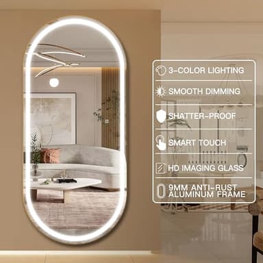 FENNIO 70" x 32" Large Luxury Wall Mounted Mirror with LED Lights - Oval Full Length LED Lighted Full Body Dressing Mirror for Bedroom, Salon, Brushed Aluminum Frame, Tempered Glass - Image 9