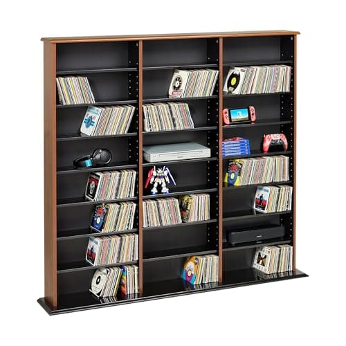 Prepac 3 Column Tall Cabinet Media Storage, Triple Width Wall, Cherry/Black - Image 1