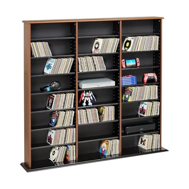 Prepac 3 Column Tall Cabinet Media Storage, Triple Width Wall, Cherry/Black - Image 1