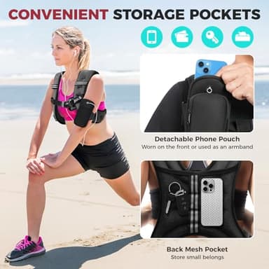 BAGAIL Weighted Vest, 5lbs/8lbs/10lbs/12lbs/15lbs/20lbs/25lbs/30lbs Weight Vest with Detachable Phone Pouch, Rucking Vest for Women, Men, Walking, Weight Loss, Training, Running - Image 5
