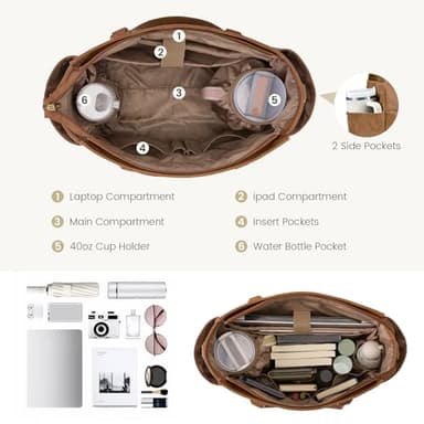 LOVEVOOK Laptop Tote Bag for Women 15.6 Inch Vintage Work Bag with Large Cup Holder, Waterproof Computer Teacher Bag - Image 5