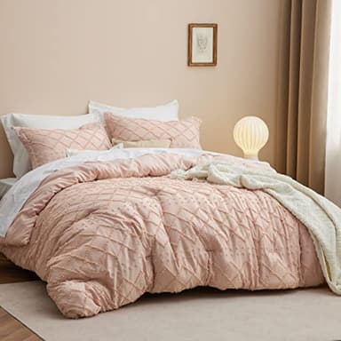 Bedsure Twin/Twin XL Comforter Set - Coral Pink Comforter, Boho Tufted Shabby Chic Bedding, 2 Pieces Vintage Farmhouse Bed Set for All Seasons, Fluffy Soft Bedding with 1 Pillow Sham - Image 2