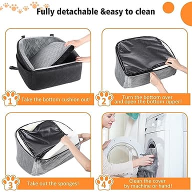 NEEZUKAR Dog Car Seat for Small Dogs,Detachable Washable Dog Booster Seat Under 30lbs, Pet Car Seat Travel Bed with Storage Pockets and Dog Safety Belt (Black/Grey) - Image 5