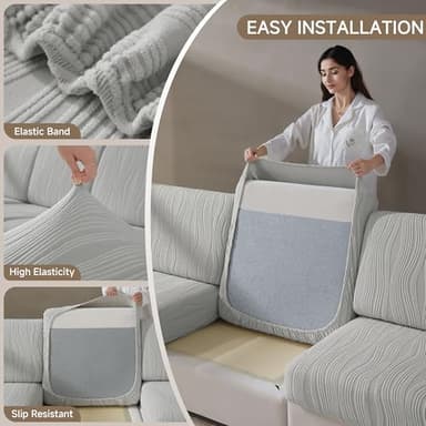QIANMEW Couch Cushion Covers, Super Stretch Washable Sofa Slipcovers for L Shaped & Modular Seats, Pet-Friendly Furniture Protector with Stripe Design, (2 Seat Covers S, Light Gray) - Image 6