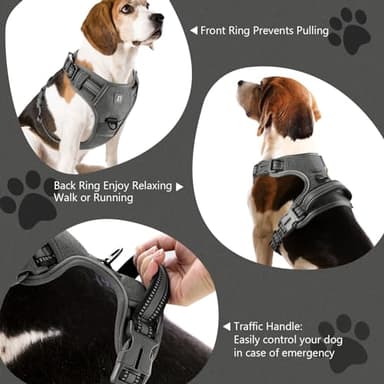 No Pull Dog Harness Release on Neck Reflective Adjustable No Choke Pet Vest with Front & Back 2 Leash Attachments Soft Control Training Handle for Small Medium Large Dogs - Image 3