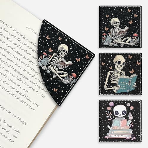 Icycay Skeleton Book Corner Bookmarks, Funny Leather Book Accessories for Book Lovers, 3 Pcs Reading Book Page Markers for Women Men Student Teacher Retirement Birthday Gifts - Image 1