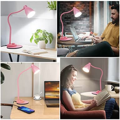 BOHON Cute Desk Lamp with USB Charging Port, Pink Lamp 3 Color Modes Dimmable LED Reading Lamp, Flexible Gooseneck Auto Dimming Table Task Light for Home Office Dorm Bedside, Pink - Image 8