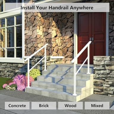 Arti-Life Hand Rails for Outdoor Steps,Railings for Outdoor Steps,Handrails for Outdoor Steps,Porch Handrail Kit White for Concrete,Brick,Wood Steps (White, 2 Step) - Image 9