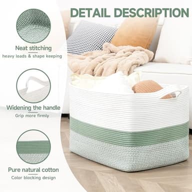 CLHMILY&Z Stylish Square Cotton Rope Storage Basket - 22x17x13.8 Inches - Perfect Nursery Storage Bin and Baby Toy Basket for Organizing Toys and Blankets - Image 3