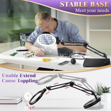 10X 30X Large Magnifying Glass with Light and Stand, 5-inch Lighted Magnifier, 72 LED 3 Color Modes Stepless Dimmable, Hands-Free Magnifying Glass Desk Lamp for Reading Craft Hobby Close Work Black - Image 3