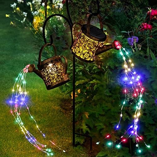 MEREAR Solar Watering Can Lights Outdoor with 8 Multi-Color Changing Modes, IP65 Waterproof Landscape Light Garden Decor, One Pole Two Lights Outside Decorations for Lawn, Backyard, Patio, Chrismas - Image 1