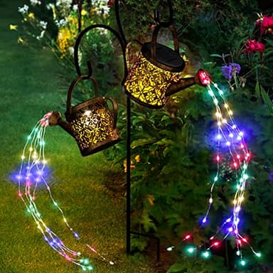 MEREAR Solar Watering Can Lights Outdoor with 8 Multi-Color Changing Modes, IP65 Waterproof Landscape Light Garden Decor, One Pole Two Lights Outside Decorations for Lawn, Backyard, Patio, Chrismas - Image 1