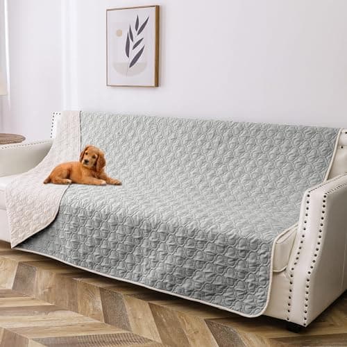 Bigbeer Waterproof Dog Blanket, Washable Pet Couch Covers for Dogs, Sofa Bed Furniture Protector Cover for Puppy Kids Reversible(68x82 Inch, Lightgrey+Cream) - Image 1