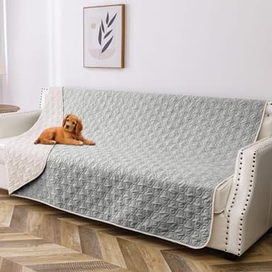 Bigbeer Waterproof Dog Blanket, Washable Pet Couch Covers for Dogs, Sofa Bed Furniture Protector Cover for Puppy Kids Reversible(68x82 Inch, Lightgrey+Cream) - Image 1