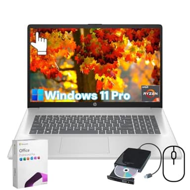 HP Flagship 17.3 Touchscreen Laptop Computer - 17.3 HD+ 250-Nits Display, AMD Ryzen 5 7530U(Beat i7-1165G7), 64GB RAM, 2TB SSD, WiFi 6, Numeric Keypad, Win 11 Pro & Office Pro & External DVD Driver - Image 1