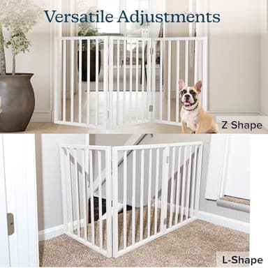 Pet Gate - 3-Panel Indoor Foldable Dog Fence for Stairs, Hallways or Doorways - 54x24-Inch Retractable Wood Freestanding Dog Gates by PETMAKER (White) - Image 8