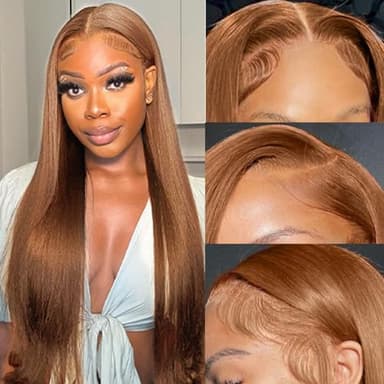 Chocolate Brown Lace Front Wigs Human Hair 30Inch Pre Plucked 13x6 Straight Lace Front Wigs Human Hair 180% Density Coloed #4 Light Brown Glueless Wig HD Lace Frontal Wigs for Women - Image 1