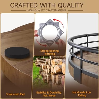 Farmhouse Oak 9" Lazy Susan Turntable Organizer for Cabinet, Round Wooden Lazy Susan Organization and Storage for Dining Table, Pantry, Kitchen, Countertop, Cupboard,Home Decor, Walnut Wood - Image 5