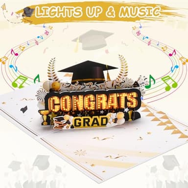 VIVIKEN Graduation Cards, Pop Up Congrats Grad 2025 Greeting Card with Lights & Music, Congratulations Graduation Gifts for 2025 High School College University Graduates - Image 2