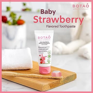 BOTAO Fluoride Free Baby Toothpaste | Strawberry Flavored - Organic Training Natural Toddler Toothpaste for Toddlers | EWG Verified, Vegan, SLS Free, Safe to Swallow, Aloe Vera -1.7Oz - Image 5