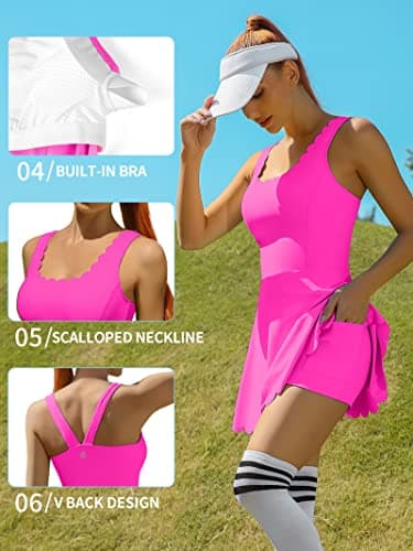 ATTRACO Women Tennis Dresses Athletic Workout Dresses Pink Golf Dress Scalloped Neckline Dress M - Image 8