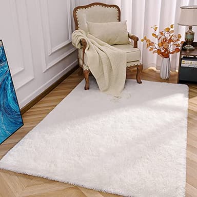 Kimicole 8x10 Large Area Rugs for Living Room Bedroom, Soft Fluffy Shaggy Rug, Non-Slip Fuzzy Furry Rugs for Nursery Kids Room Dorm Room Home Decor, High Pile Indoor Plush Floor Carpet (White) - Image 5
