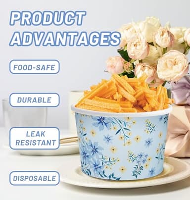 Nihuecne 100 Pcs 9 oz Floral Themed Disposable Dessert Paper Bowls in 5 Designs, Disposable Soup Bowls for Events, Game Day, Birthday Party Supplies, Perfect for Hot or Cold Food - Image 4