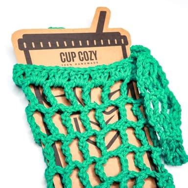Crochet Mesh Coffee Drink Carrier Holder (Emerald) - Image 2