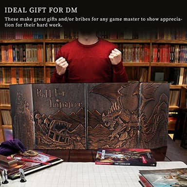 CZYY DND Dungeon Master Screen Faux Leather Embossed Dragon & Mimic, Four-Panel with Pockets DM Screen for Dungeons and Dragon, Pathfinder, D&D - Image 6