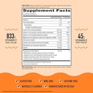 Airborne 750mg Vitamin C Gummies for Adults, Immune Support Gummies with Powerful Antioxidants VIT C & E, Caffeine Free - 2x63ct Bottle (42 Servings), Assorted Fruit Flavor - Image 4