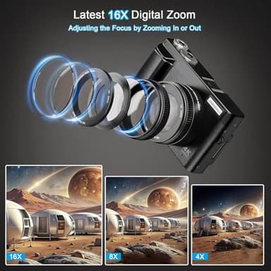 4K Digital Camera for Photography - Autofocus 48MP Vlogging Camera for YouTube with 3'' 180°Flip Screen - 16X Digital Zoom, Anti-Shake Camera for Vlogging with SD Card, 2 Batteries & Charging Stand - Image 5