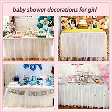 Suppromo 6ft White Tulle Table Skirt for Rectangle Tables or Round Tables Tutu Table Skirt White Ruffle Table Cloths for Wedding Bridal Shower Birthday Party Desk Skirt Decorations - Image 5