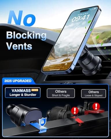 【2025 Military-Grade】VANMASS for MagSafe Car Mount【Upgraded Strongest Magnetic&Suction】Phone Holder Cell Stand for Dashboard Windshield Vent,Tesla Truck Cradle for iPhone 17 Pro Max 16 15 14 13 12 Air - Image 6