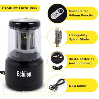 Electric Pencil Sharpener, Office Personal Super Sharp, Powerful Stall-Free Motor, 10yr Warranty, (Black) - Image 4