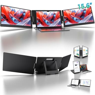 KYY 15.6" Laptop Screen Extender, 1080P FHD IPS Portable Monitor, One Cable USB-C Triple Monitor, Dual Travel Screen for 12"-17'' Laptops, 360° Rotation & Kickstand,X90D (Driver Need) - Image 1